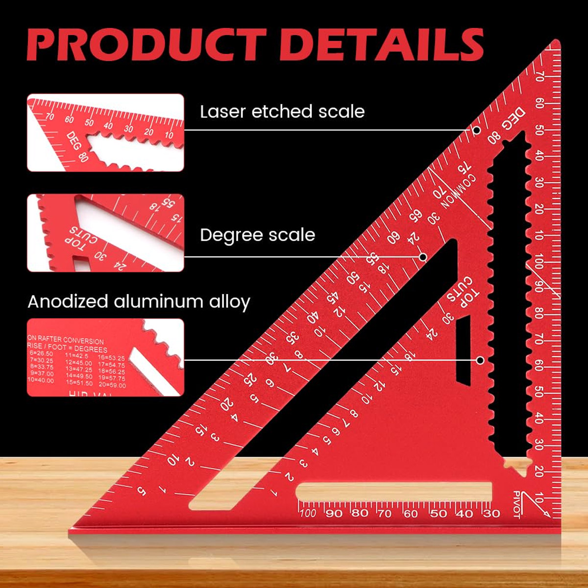 Woodworking Essentials - Righello Triangolare in Lega di Alluminio